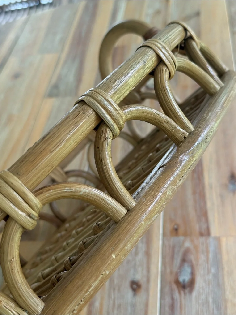 Vintage Woven Rattan Bamboo Serving Basket Tray - Natural Brown 16”